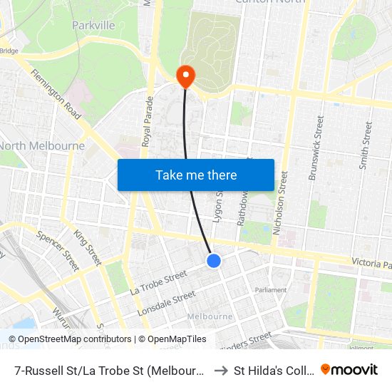 7-Russell St/La Trobe St (Melbourne City) to St Hilda's College map