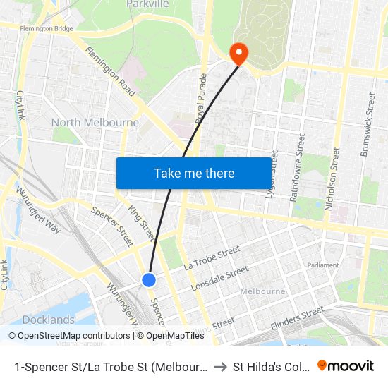 1-Spencer St/La Trobe St (Melbourne City) to St Hilda's College map