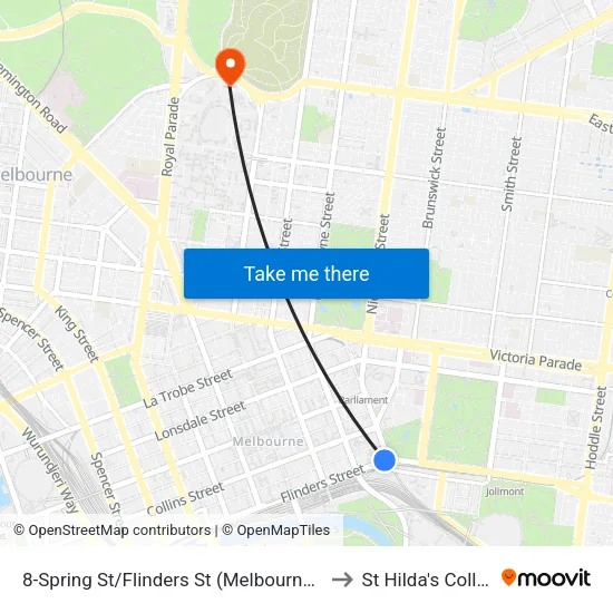 Spring St/Flinders St #8 to St Hilda's College map