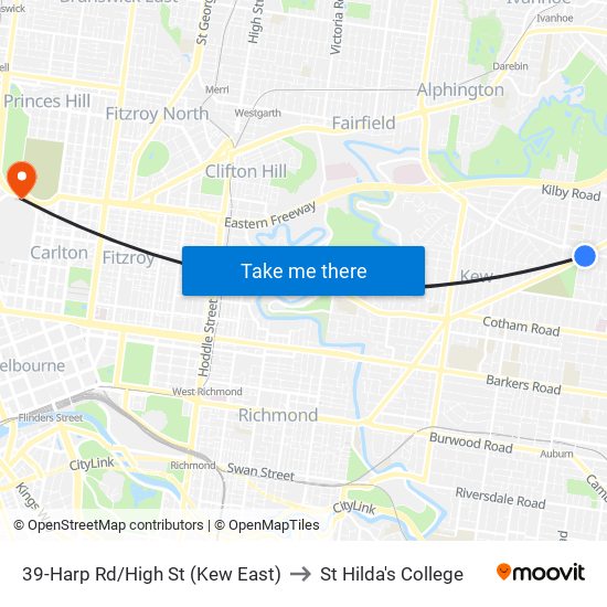 39-Harp Rd/High St (Kew East) to St Hilda's College map