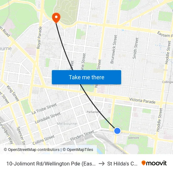 Jolimont Rd/Wellington Pde #10 to St Hilda's College map