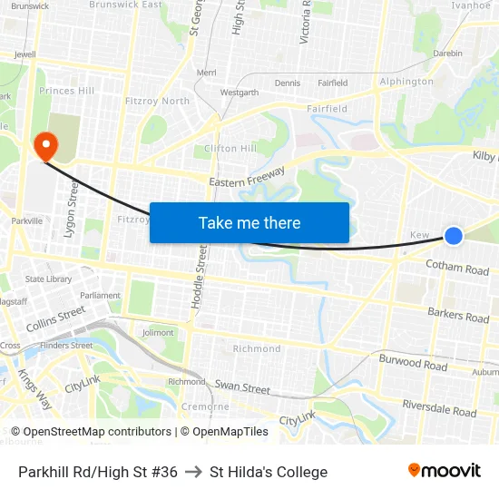 Parkhill Rd/High St #36 to St Hilda's College map