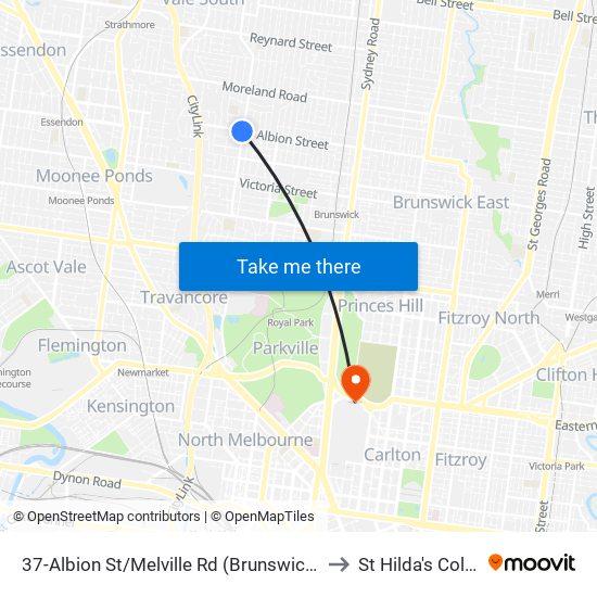 37-Albion St/Melville Rd (Brunswick West) to St Hilda's College map