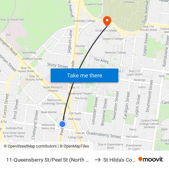 11-Queensberry St/Peel St (North Melbourne) to St Hilda's College map