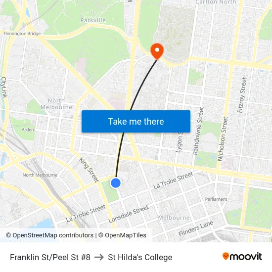Franklin St/Peel St #8 to St Hilda's College map