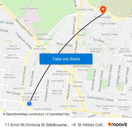 11-Errol St/Victoria St (Melbourne City) to St Hilda's College map