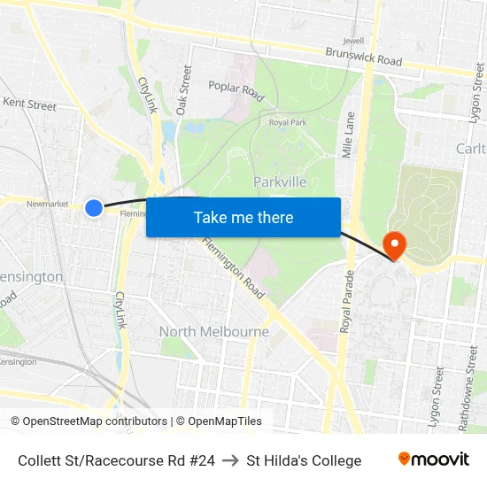 Collett St/Racecourse Rd #24 to St Hilda's College map