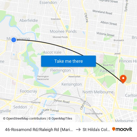 46-Rosamond Rd/Raleigh Rd (Maribyrnong) to St Hilda's College map