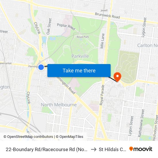 22-Boundary Rd/Racecourse Rd (North Melbourne) to St Hilda's College map