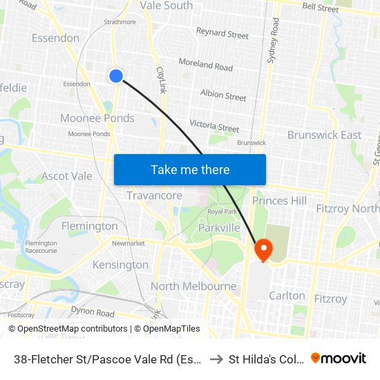 38-Fletcher St/Pascoe Vale Rd (Essendon) to St Hilda's College map