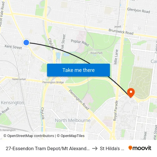 Essendon Tram Depot/Mt Alexander Rd #27 to St Hilda's College map