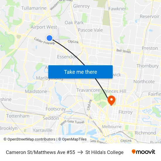 Cameron St/Matthews Ave #55 to St Hilda's College map