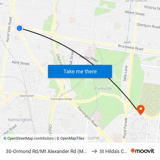 30-Ormond Rd/Mt Alexander Rd (Moonee Ponds) to St Hilda's College map