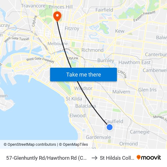 57-Glenhuntly Rd/Hawthorn Rd (Caulfield) to St Hilda's College map