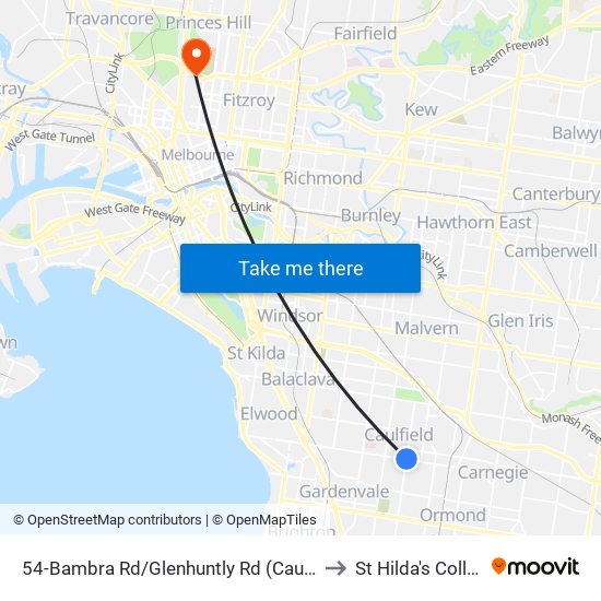 54-Bambra Rd/Glenhuntly Rd (Caulfield) to St Hilda's College map