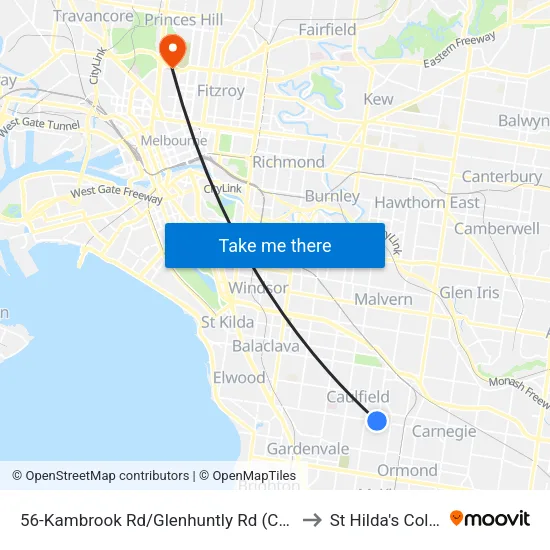 Kambrook Rd/Glenhuntly Rd #56 to St Hilda's College map