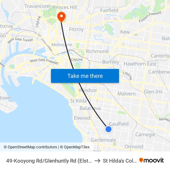 49-Kooyong Rd/Glenhuntly Rd (Elsternwick) to St Hilda's College map