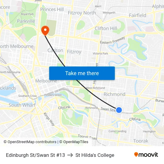 Edinburgh St/Swan St #13 to St Hilda's College map