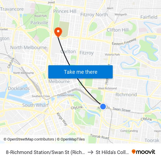 8-Richmond Station/Swan St (Richmond) to St Hilda's College map