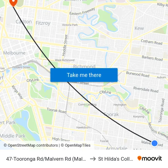 Tooronga Rd/Malvern Rd #47 to St Hilda's College map