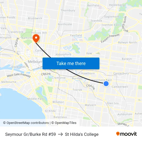 Seymour Gr/Burke Rd #59 to St Hilda's College map
