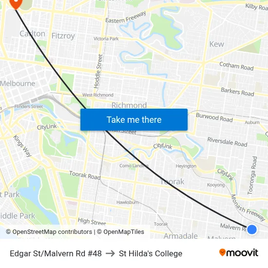 Edgar St/Malvern Rd #48 to St Hilda's College map