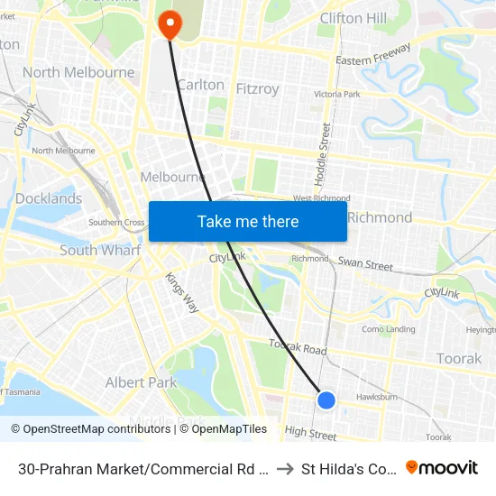 Prahran Market/Commercial Rd #30 to St Hilda's College map