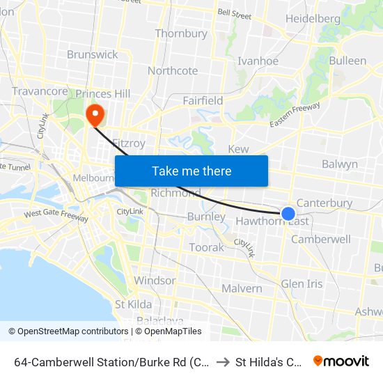 64-Camberwell Station/Burke Rd (Camberwell) to St Hilda's College map