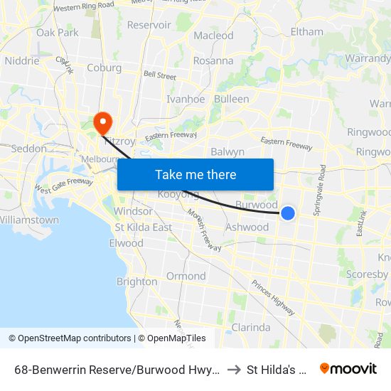 68-Benwerrin Reserve/Burwood Hwy (Burwood East) to St Hilda's College map