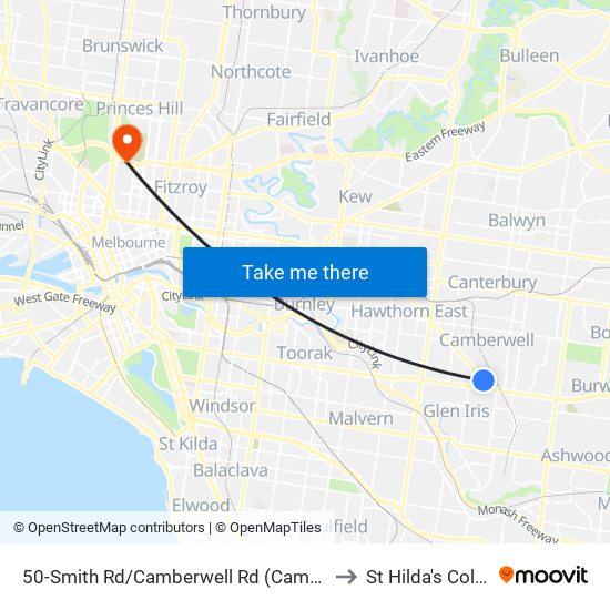 50-Smith Rd/Camberwell Rd (Camberwell) to St Hilda's College map