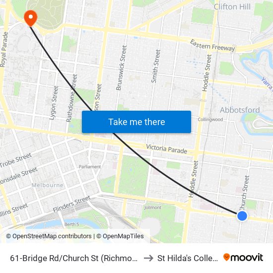 61-Bridge Rd/Church St (Richmond) to St Hilda's College map