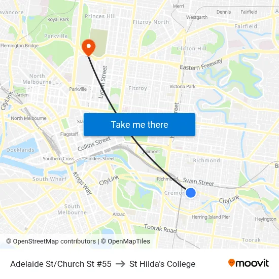 Adelaide St/Church St #55 to St Hilda's College map