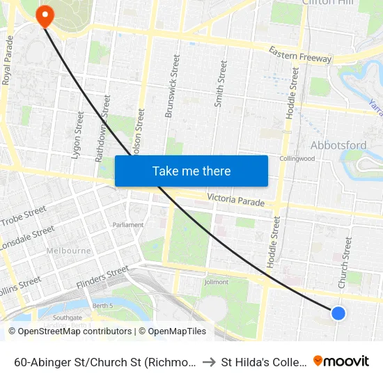 Abinger St/Church St #60 to St Hilda's College map