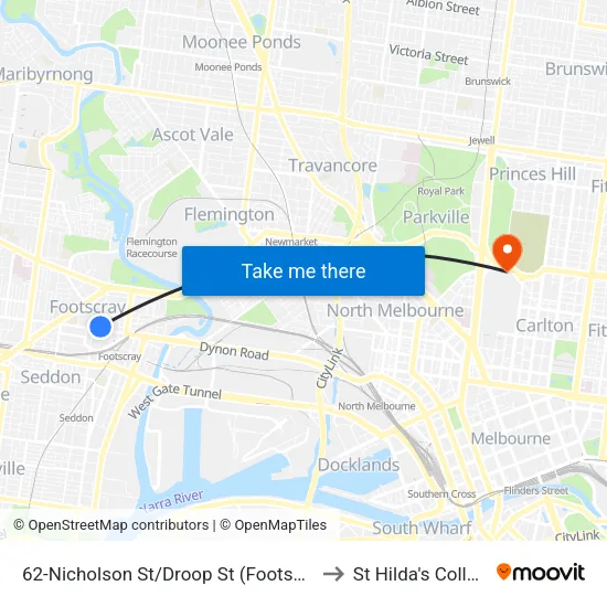 Nicholson St/Droop St #62 to St Hilda's College map