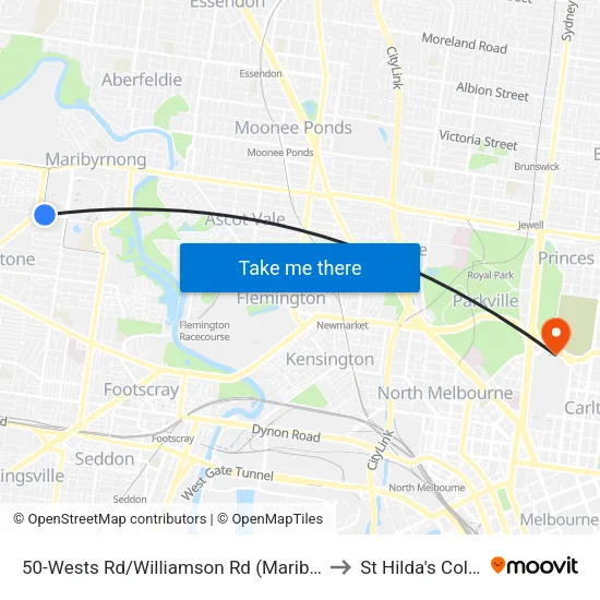 Wests Rd/Williamson Rd #50 to St Hilda's College map