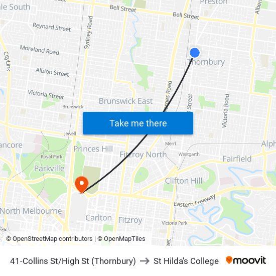 41-Collins St/High St (Thornbury) to St Hilda's College map