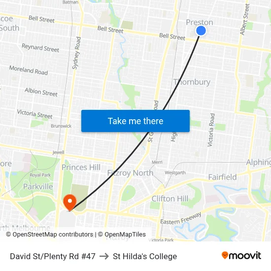 David St/Plenty Rd #47 to St Hilda's College map