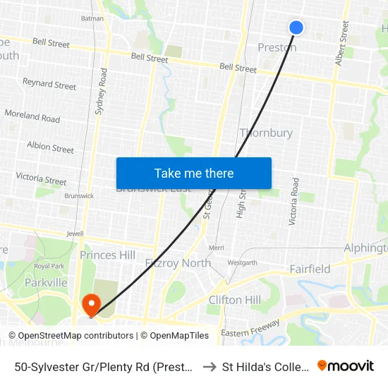 Sylvester Gr/Plenty Rd #50 to St Hilda's College map