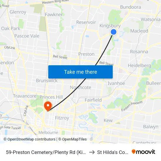 Preston Cemetery/Plenty Rd #59 to St Hilda's College map