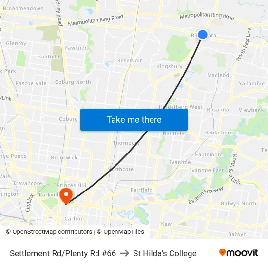 Settlement Rd/Plenty Rd #66 to St Hilda's College map