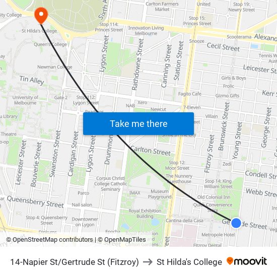 14-Napier St/Gertrude St (Fitzroy) to St Hilda's College map