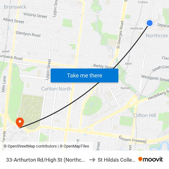 33-Arthurton Rd/High St (Northcote) to St Hilda's College map