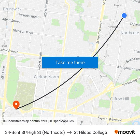 34-Bent St/High St (Northcote) to St Hilda's College map