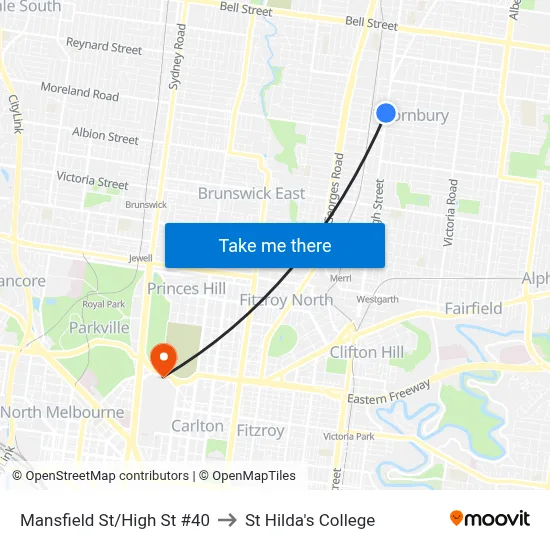 Mansfield St/High St #40 to St Hilda's College map