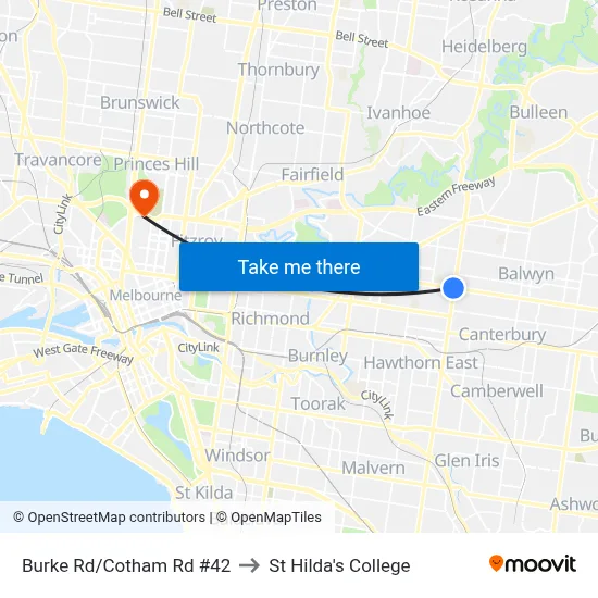 Burke Rd/Cotham Rd #42 to St Hilda's College map