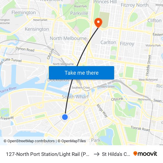 127-North Port Station/Light Rail (Port Melbourne) to St Hilda's College map