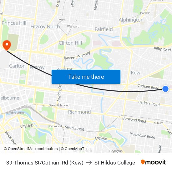 39-Thomas St/Cotham Rd (Kew) to St Hilda's College map