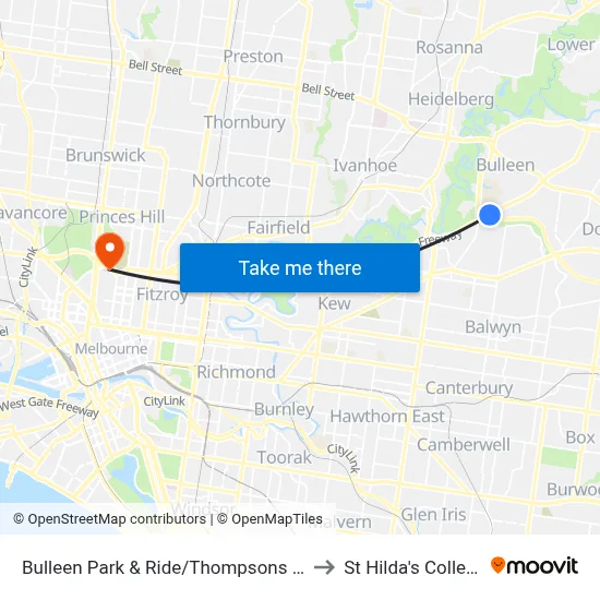 Bulleen Park & Ride/Thompsons Rd to St Hilda's College map