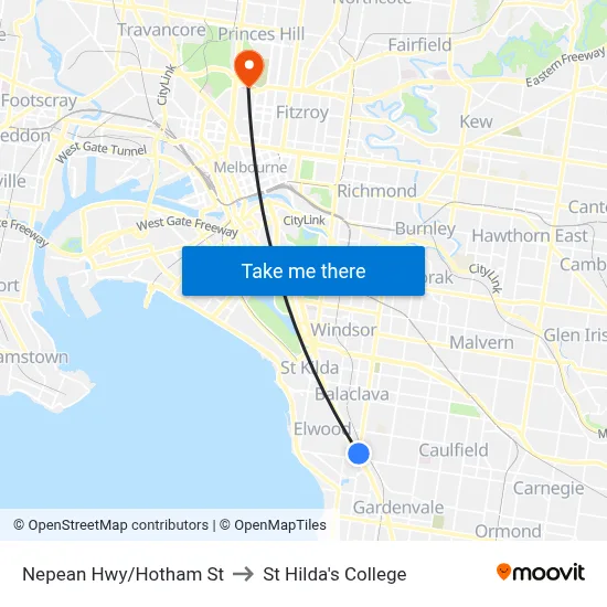 Nepean Hwy/Hotham St to St Hilda's College map