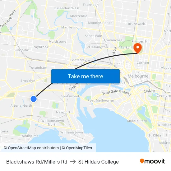 Blackshaws Rd/Millers Rd to St Hilda's College map